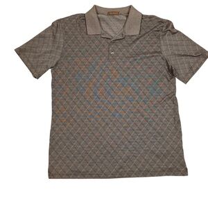 J Hilburn Mens Diamond Geometric pattern Black Polo Golf Business  Casual Shirt